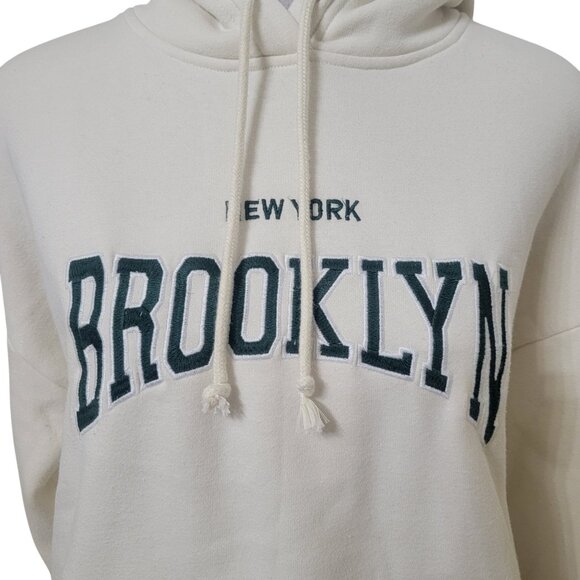 Lazy Sunday Size S Cream with Green Trim "Brooklyn" Hoodie Sweatshirt - Picture 3 of 13